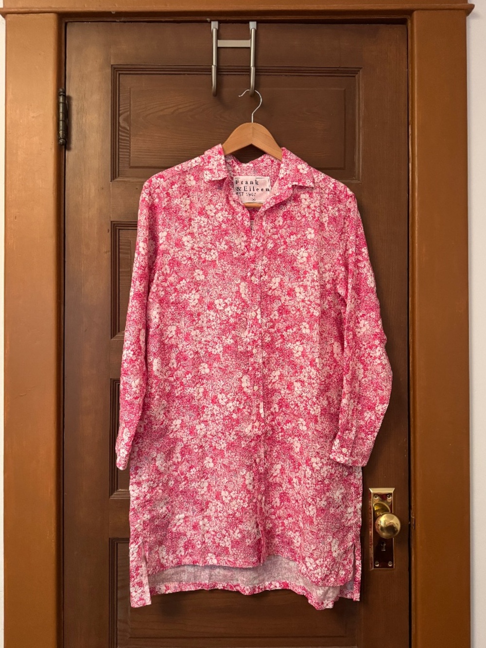 Frank & Eileen Hunter 100% Linen Shirtdress Pink Floral Size S NWOT - Picture 4 of 6